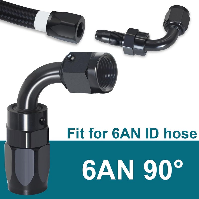 SDZONGES 6AN Fitting, 2PCS 6AN Hose End Fittings, 6 AN 90 Degree Fittings for CPE Braided Hose(Black). - Image 2